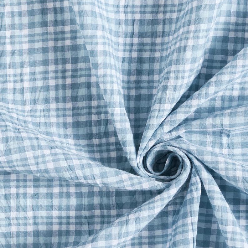 Checked crinkle look cotton fabric – light blue,  image number 3