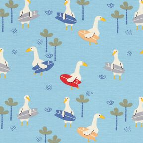 Cotton Jersey geese go surfing Digital Print – light blue, 