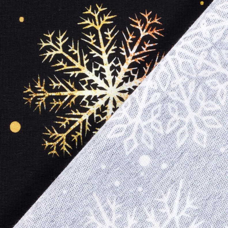 French terry Christmas snow crystals | Glitzerpüppi – black/gold,  image number 4