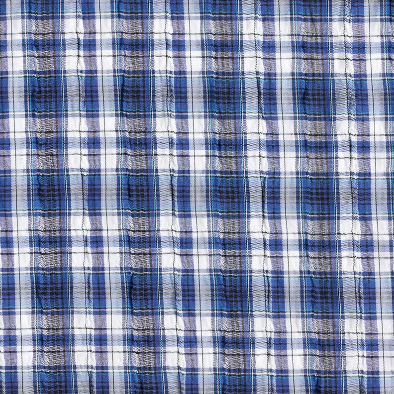 Cotton fabric tartan crash weave – royal blue/white,  image number 1