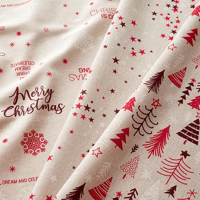 Decor Fabric Half Panama Merry Christmas – beige/dark red,  image number 5