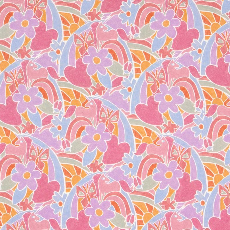 French Terry rainbow unicorn world Digital Print | by Poppy – pale berry/offwhite,  image number 1