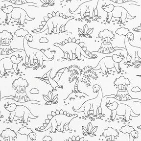 Cotton Poplin Colouring Fabric dinosaurs – white/black, 