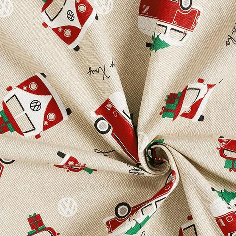 Decor Fabric Half Panama VW Christmas transport – natural/carmine,  image number 3