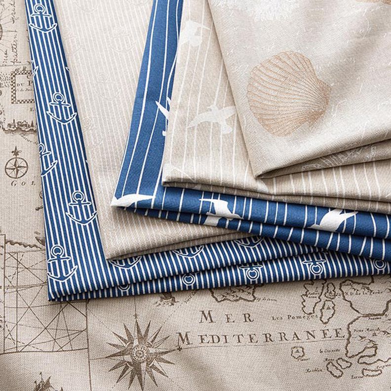 Decor Fabric Half Panama nautical chart – natural,  image number 5