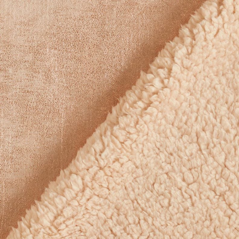 Coat Fabric with fur backing and gold shimmer – cashew/metallic rose gold,  image number 3