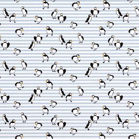 Cotton Jersey Puffins and stripes Digital Print – white/dove blue, 