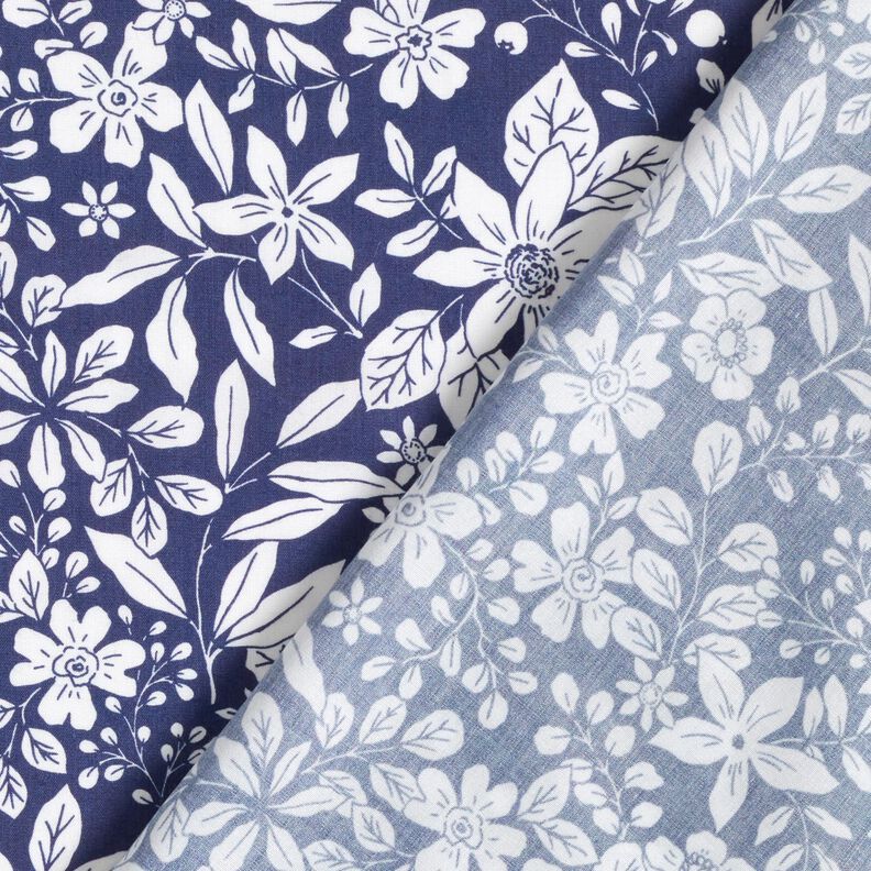 viscose fabric Flowers and branches – indigo/white,  image number 4