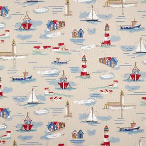Decor Fabric Half Panama Boats – blue/red, 