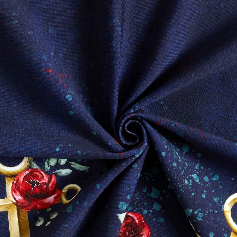 Cotton Jersey Anchors and roses | Glitzerpüppi – midnight blue/antique gold,  image number 3