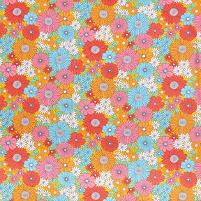 Cotton Cretonne large retro flowers – turquoise/sunglow, 