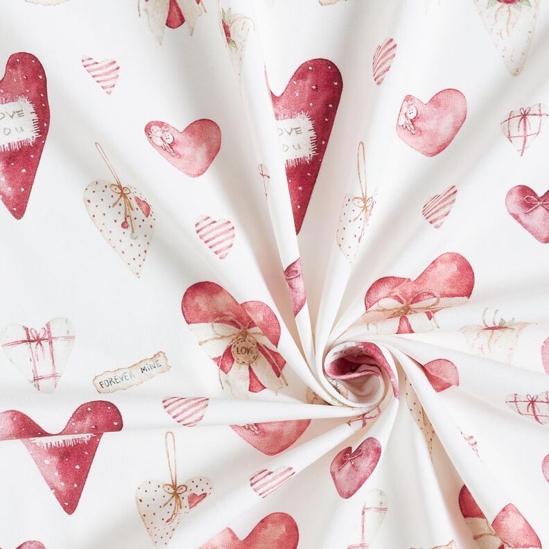 Cotton Jersey watercolour hearts Digital Print – ivory/hollyhock,  image number 3