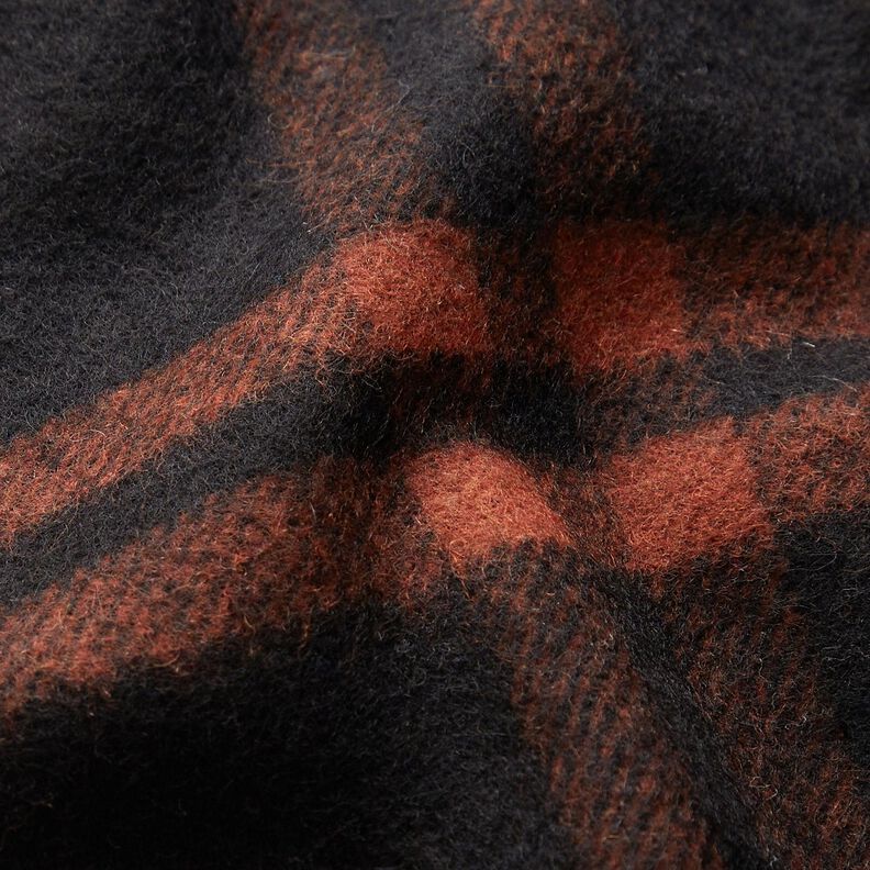 Coat fabric wool blend tartan – terracotta/black,  image number 3