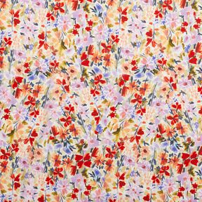 Watercolour flower meadow digital print cotton voile – ivory/red, 