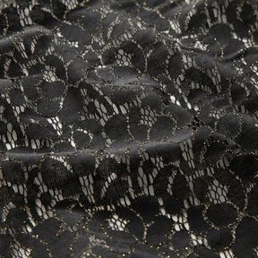 Lace fabric Lurex flowers – black/metallic gold, 