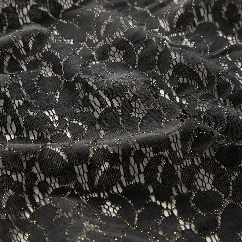 Lace fabric Lurex flowers – black/metallic gold,  image number 2