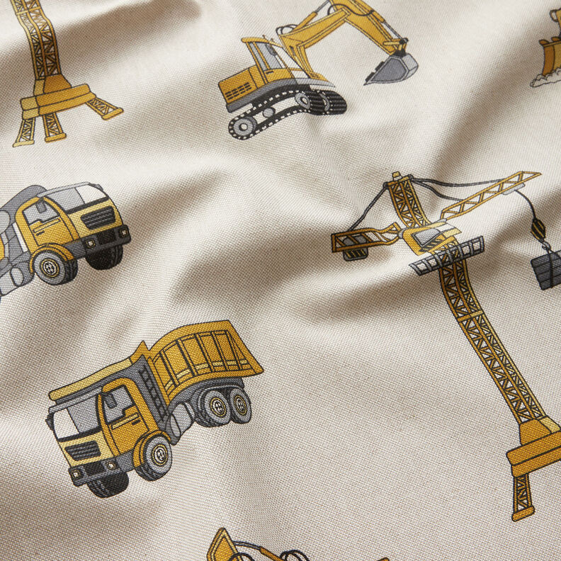 Decor Fabric Half Panama Construction site vehicles – natural/curry yellow,  image number 2