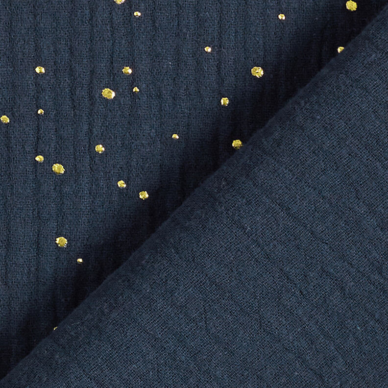 Scattered Gold Polka Dots Cotton Muslin – navy blue/gold,  image number 4