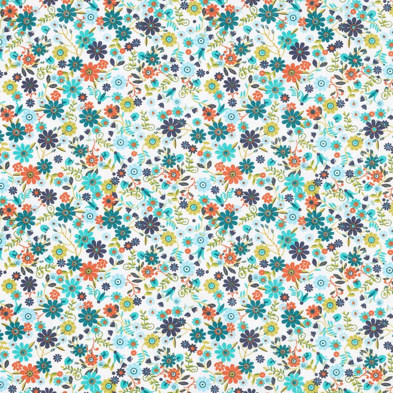 Cotton Cretonne scattered flowers – petrol/white,  image number 1