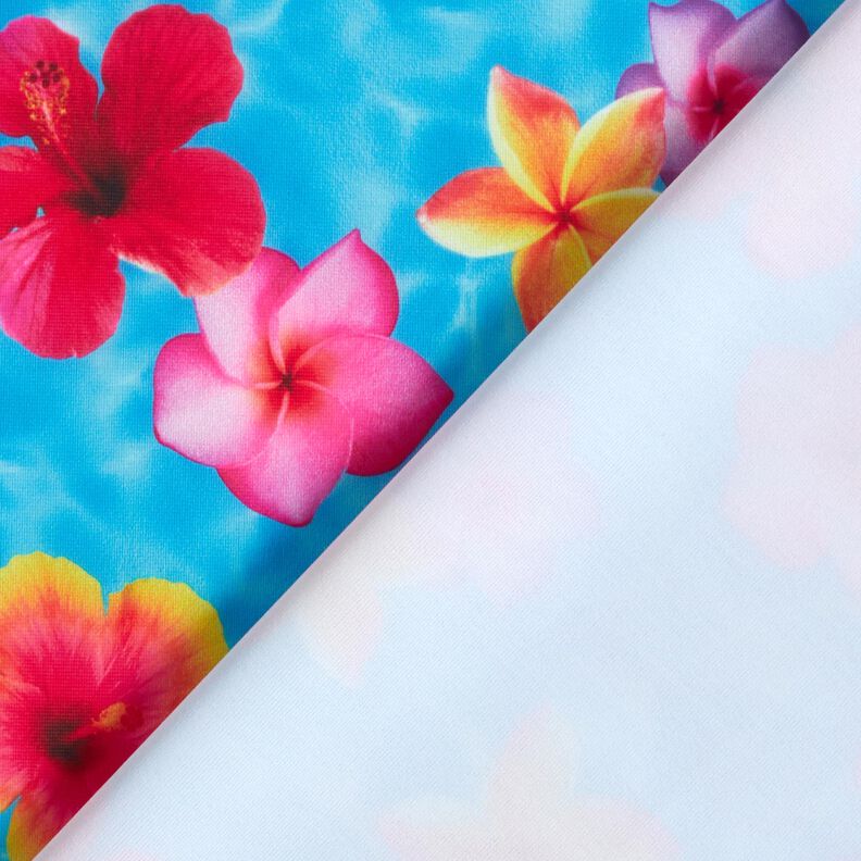 Swimsuit Fabric Hawaiian Flowers – blue/intense pink,  image number 5