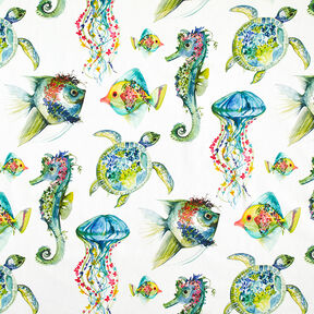 Half Panama Decor Fabric Sea Animals – green, 