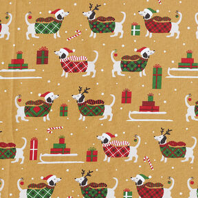 Cotton Cretonne Christmas Dogs – mustard, 
