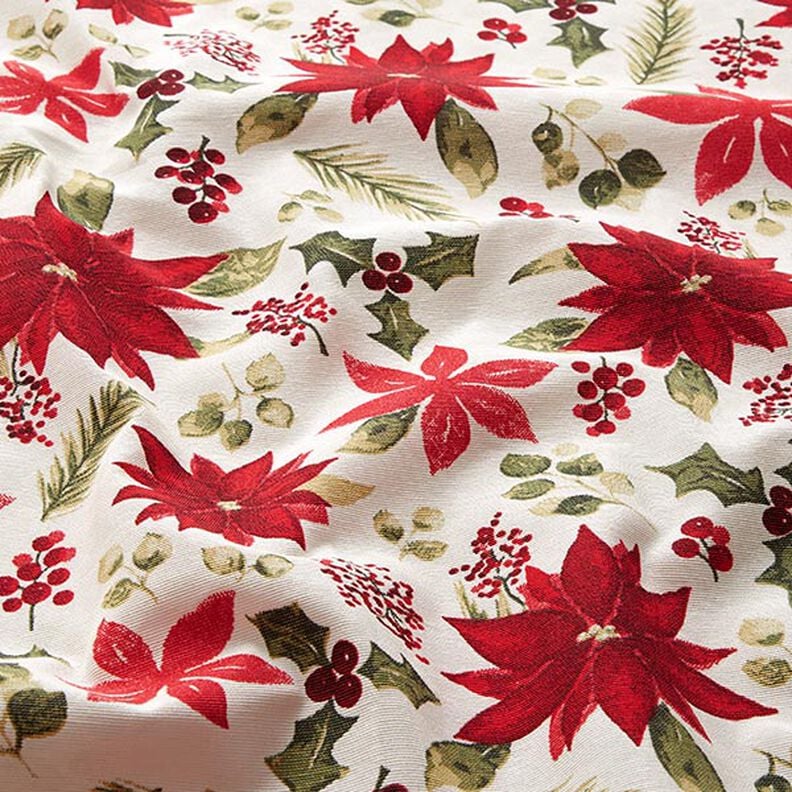 Decor Fabric Canvas Poinsettia Flowers – offwhite/carmine,  image number 2