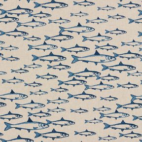 Decor Fabric Half Panama school of fish – natural/navy blue, 