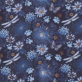 viscose fabric flowers and dragonflies – midnight blue/light blue, 