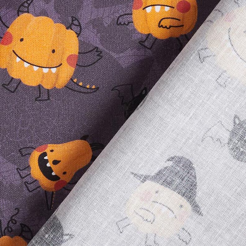 Cotton Poplin Scary Pumpkins – aubergine/orange,  image number 4