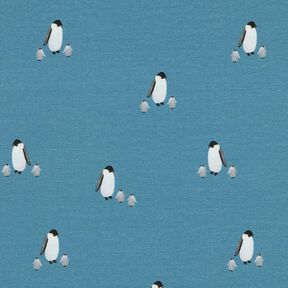 GOTS French Terry Penguin family Digital Print – denim blue, 