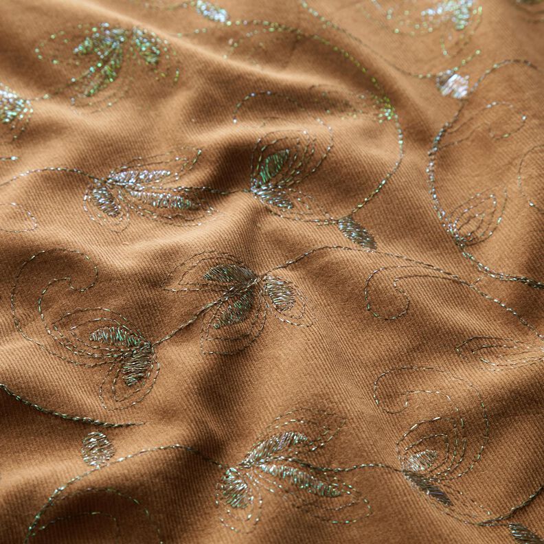 Fine cord glitter embroidery flowers – light brown,  image number 2