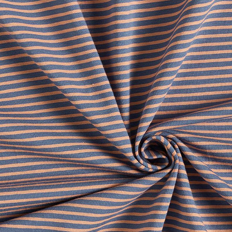 Narrow Stripes Cotton Jersey – copper/denim blue,  image number 3