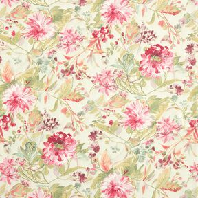 Decor Fabric Canvas watercolour flowers – light beige/raspberry, 