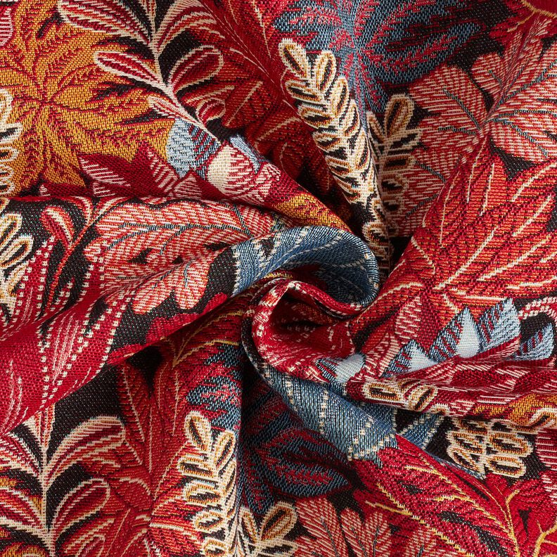 Decor Fabric Jacquard Jungle Leaves – black/carmine,  image number 3