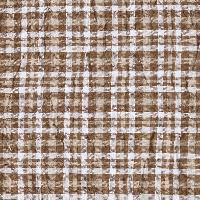 Checked crinkle look cotton fabric – caramel,  image number 1