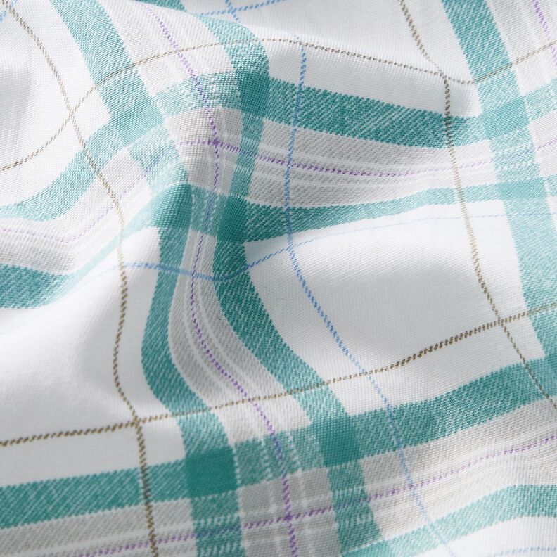 Tartan check cotton fabric – white/turquoise,  image number 2