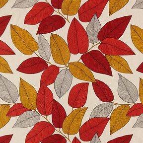 Decor Fabric Half Panama large leaves – terracotta/natural, 