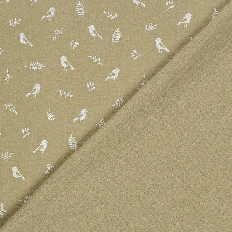 Double Gauze/Muslin Branches and birds – light khaki/white,  image number 4