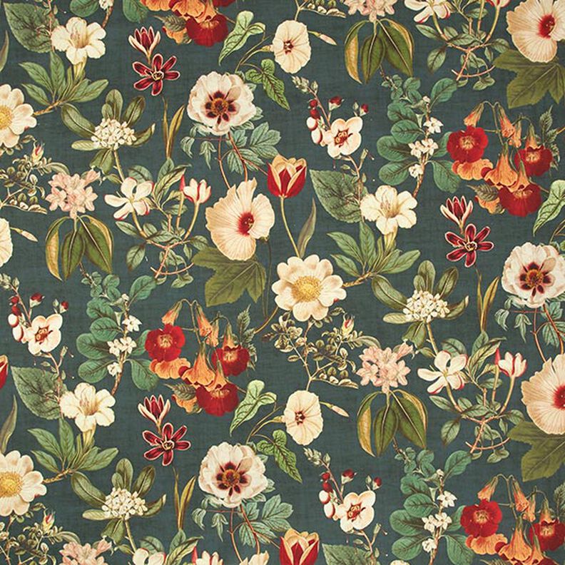 Decor Fabric Canvas Nostalgic Flowers – dark green,  image number 1