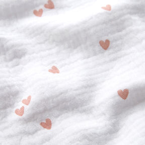 Double Gauze/Muslin Scattered hearts – white/rose gold, 