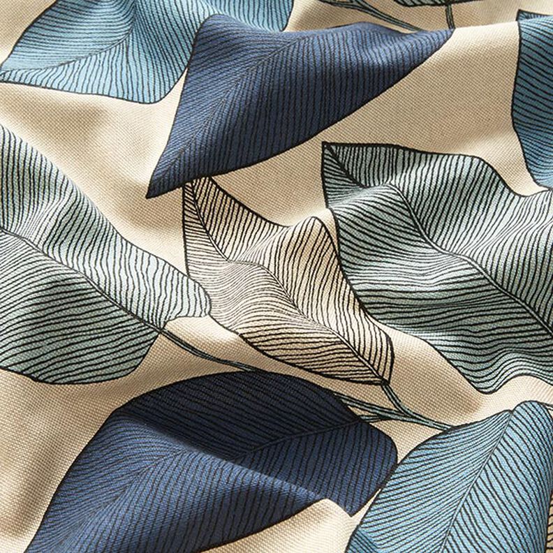 Decor Fabric Half Panama large leaves – blue/natural,  image number 2