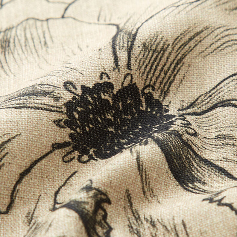 Decor Fabric Half Panama Sketched Flowers – anemone/black,  image number 2