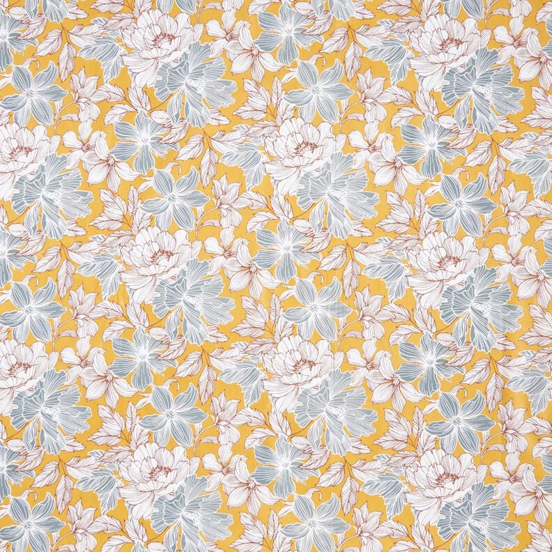 Cotton Cretonne large flowers – mustard/grey,  image number 1