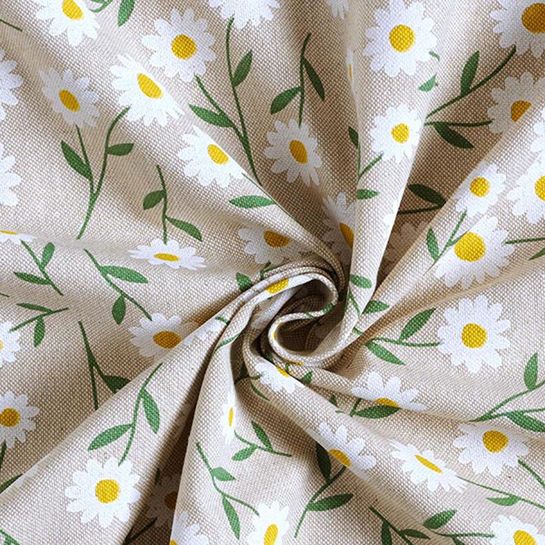 Decor Fabric Half Panama daisies – natural/white,  image number 3