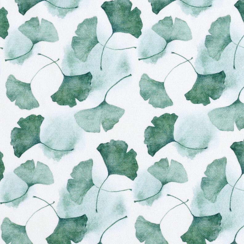 GOTS Cotton Jersey Ginko digital print – white/eucalyptus,  image number 1