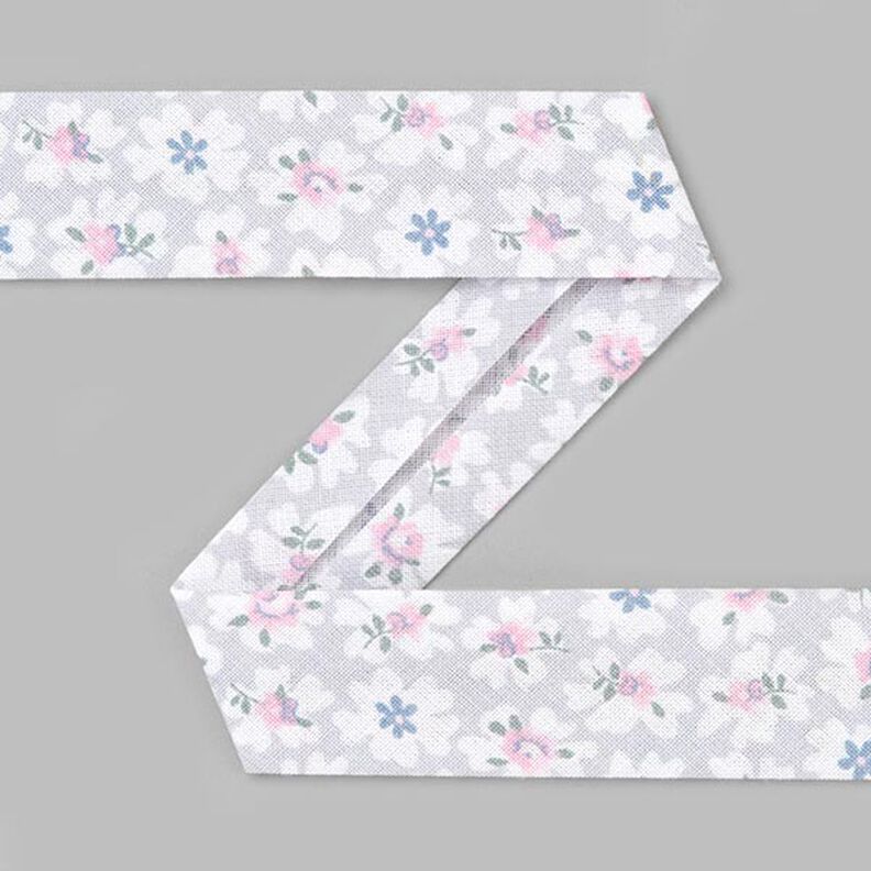 Flowers Cotton Bias Tape [20mm] - light grey,  image number 1