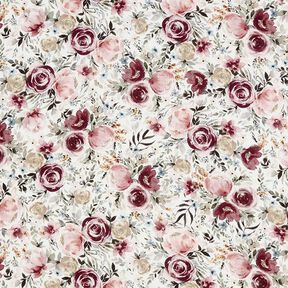 Double Gauze/Muslin Watercolour Roses Digital Print – white, 