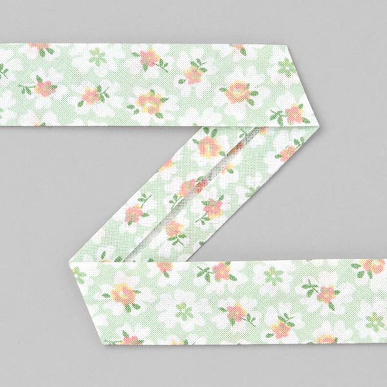 Flowers Cotton Bias Tape [20mm] - pastel green,  image number 1