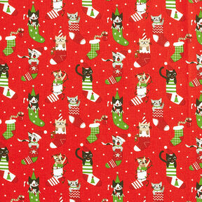 Cotton Cretonne Christmas Cats – red, 